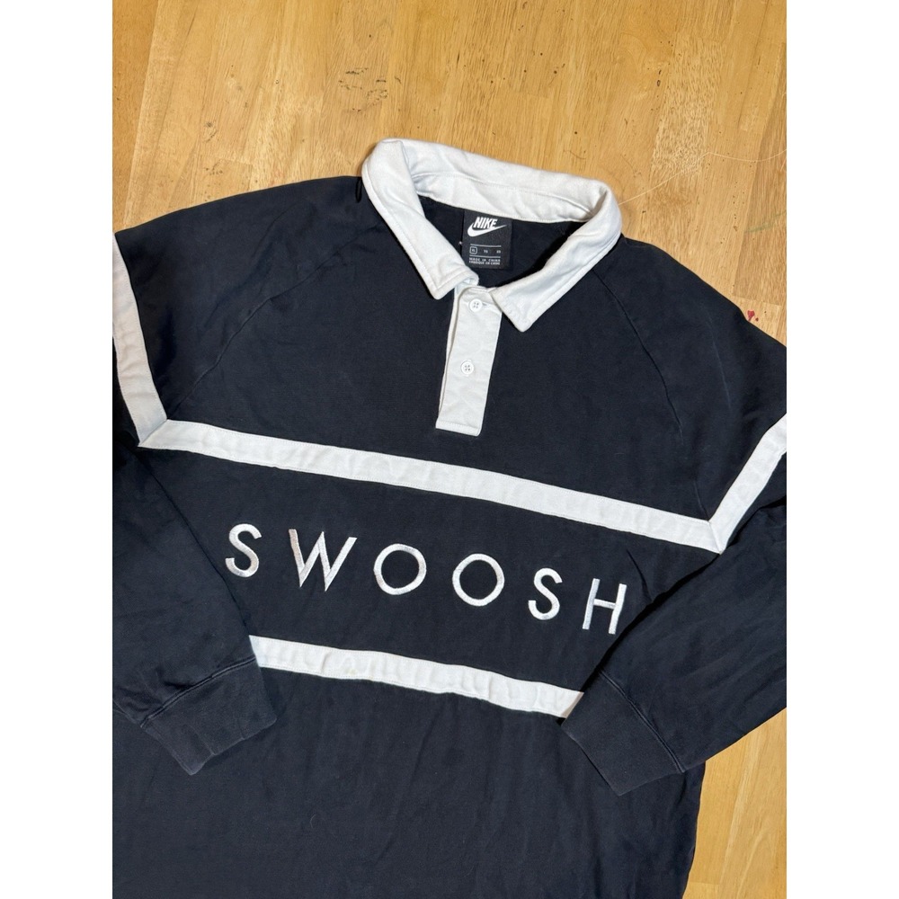 Nike Sportswear Swoosh Rugby Shirt Mens XL Black White Long Sleeve CV0169-010